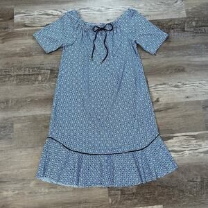 Brooksfield Donna Dress M Blue Printed Off Shoulder Ruffle Hem Resort Summer